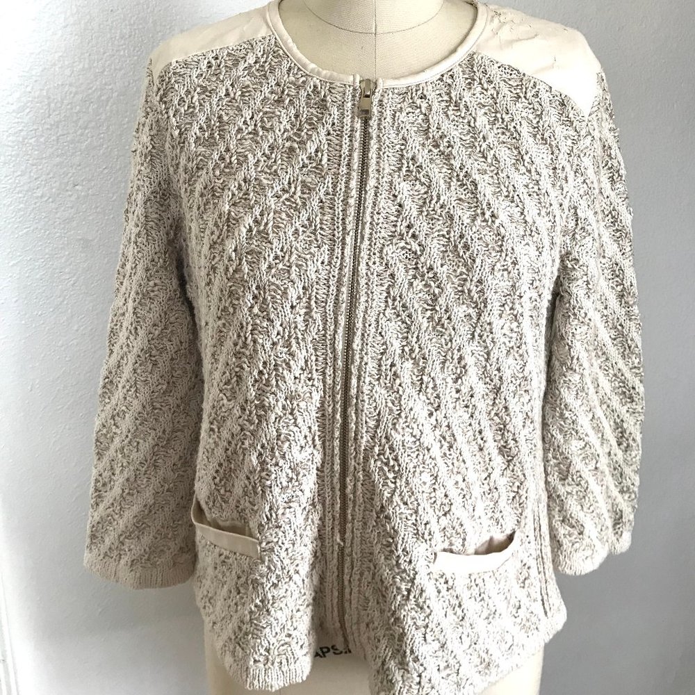 Ann Taylor Cardigan with faux leather trim